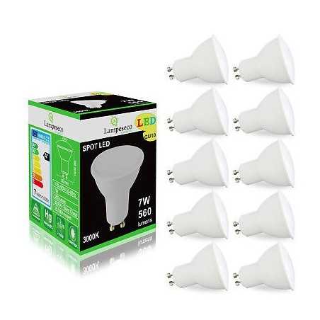 Pack de 10 Ampoules Led GU10 5W Blanc Chaud 3000K eq. 50W Halogène 120°