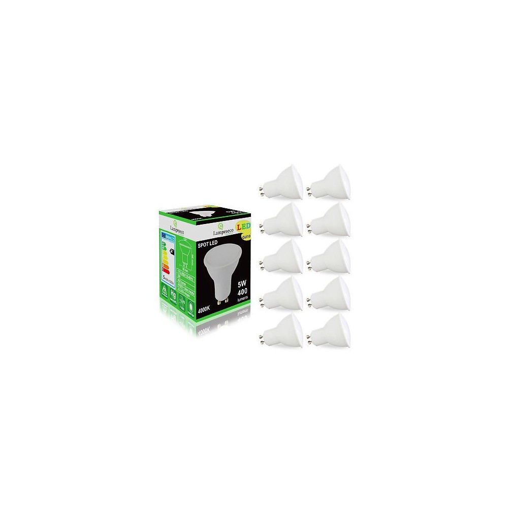 Pack de 10 Ampoules Led GU10 5W Blanc Neutre 4000K eq. 50W Halogène 120°