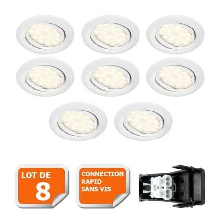 LOT DE 8 SPOT LED ENCASTRABLE COMPLETE ORIENTABLE BLANC AVEC AMPOULE GU10 230V eq. 50W