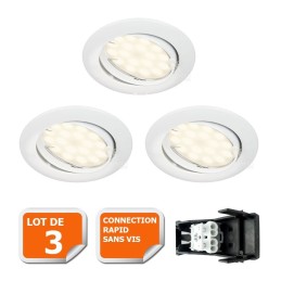 LOT DE 3 SPOT LED ENCASTRABLE COMPLETE ORIENTABLE BLANC AVEC AMPOULE GU10 230V eq. 50W