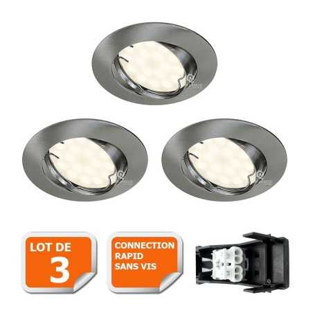 Lot de 3 spots LED encastrables alu brossé - éclairage blanc neutre puissant