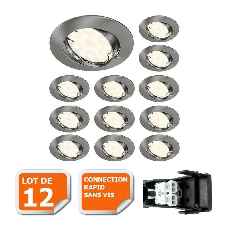 LOT DE 12 SPOT LED ENCASTRABLE COMPLETE ORIENTABLE ALU BROSSE AVEC AMPOULE GU10 230V eq. 50W LOT DE 12 SPOT LED ENCASTRABLE COMPLETE ORIENTABLE ALU BROSSE AVEC AMPOULE GU10 230V eq. 50W