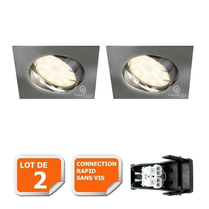 Éclairez votre intérieur avec style : Lot de 2 spots LED orientables carrés en alu brossé - Blanc chaud Éclairez votre intérieur avec style : Lot de 2 spots LED orientables carrés en alu brossé - Blanc chaud