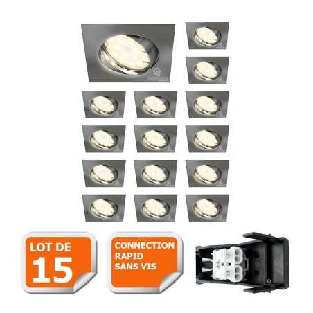 Transformez votre intérieur avec notre lot de 15 spots LED orientables carrés en alu brossé - équivalence 50W - blanc neutre 230