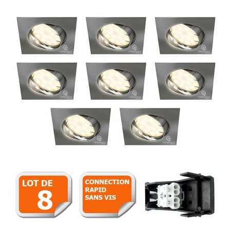 Éclairez votre maison avec style : Lot de 8 spots encastrables LED orientables en aluminium brossé GU10 230V équiv. 50W blanc ne