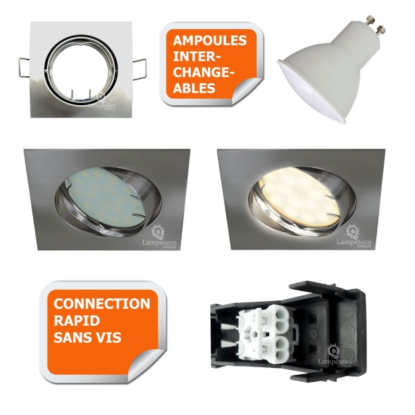 Éclairage design à petit prix : Lot de 2 spots LED carré alu brossé orientables