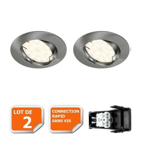LOT DE 2 SPOT LED ENCASTRABLE COMPLETE ORIENTABLE ALU BROSSE AVEC AMPOULE GU10 230V eq. 50W