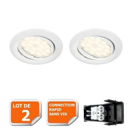 Lot de 2 Spot led orientable blanc avec ampoule gu10 230v eq. 50w, blanc chaud 