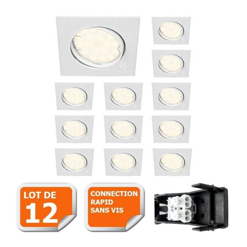 LOT DE 12 SPOT ENCASTRABLE ORIENTABLE CARRE LED SMD GU10 230V BLANC RENDU ENVIRON 50W HALOGENE LOT DE 12 SPOT ENCASTRABLE ORIENTABLE CARRE LED SMD GU10 230V BLANC RENDU ENVIRON 50W HALOGENE