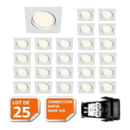 LOT DE 25 SPOT ENCASTRABLE ORIENTABLE CARRE LED SMD GU10 230V BLANC RENDU ENVIRON 50W HALOGENE