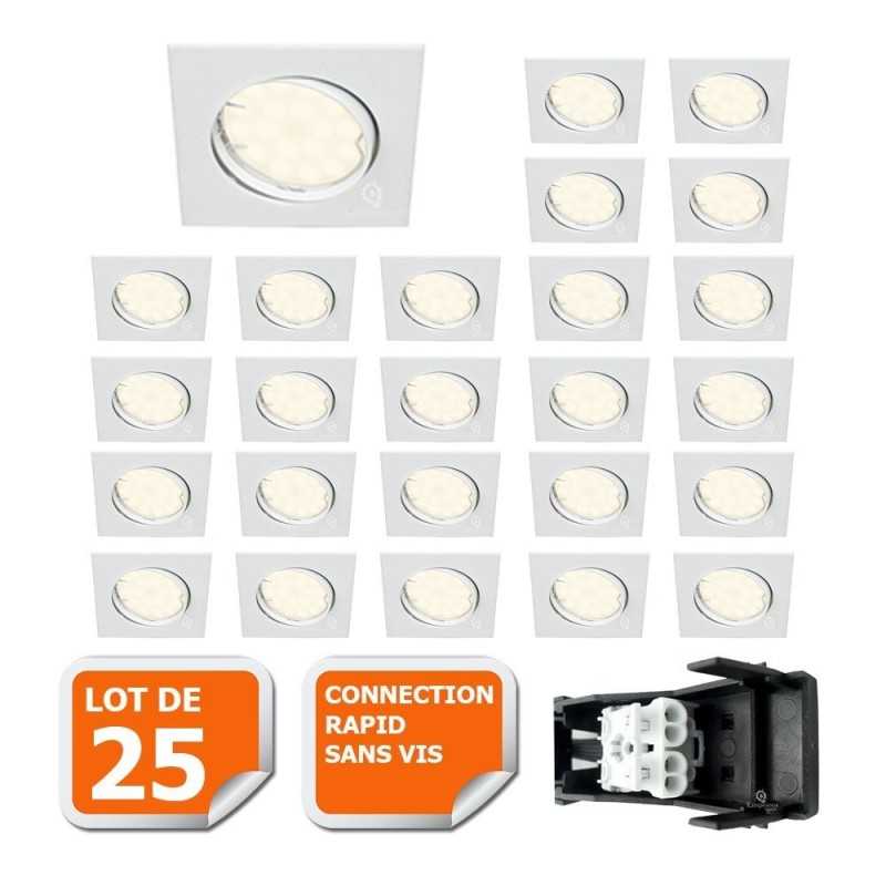 LOT DE 25 SPOT ENCASTRABLE ORIENTABLE CARRE LED SMD GU10 230V BLANC RENDU ENVIRON 50W HALOGENE LOT DE 25 SPOT ENCASTRABLE ORIENTABLE CARRE LED SMD GU10 230V BLANC RENDU ENVIRON 50W HALOGENE