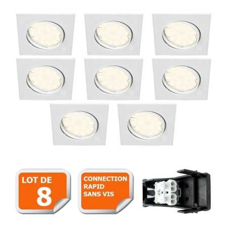 LOT DE 8 SPOT ENCASTRABLE ORIENTABLE CARRE LED SMD GU10 230V BLANC RENDU ENVIRON 50W HALOGENE