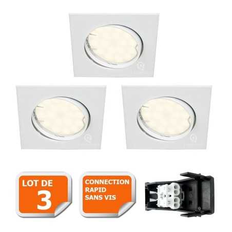 LOT DE 3 SPOT ENCASTRABLE ORIENTABLE CARRE LED SMD GU10 230V BLANC RENDU ENVIRON 50W HALOGENE