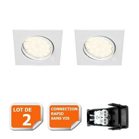 LOT DE 3 SPOT ENCASTRABLE ORIENTABLE CARRE LED SMD GU10 230V BLANC RENDU ENVIRON 50W HALOGENE