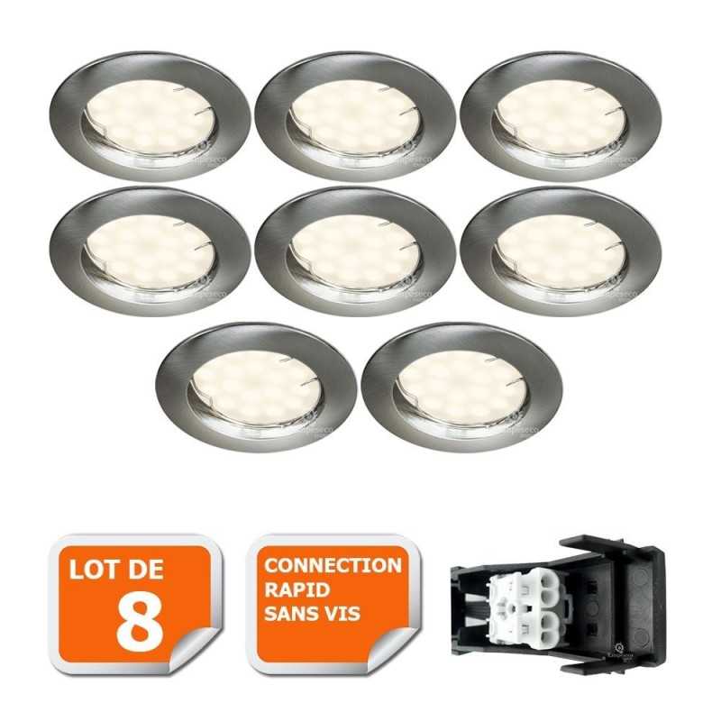 LOT DE 8 SPOT LED ENCASTRABLE COMPLETE RONDE FIXE ALU BROSSE eq. 50W BLANC CHAUD 3000K LOT DE 8 SPOT LED ENCASTRABLE COMPLETE RONDE FIXE ALU BROSSE eq. 50W BLANC CHAUD 3000K