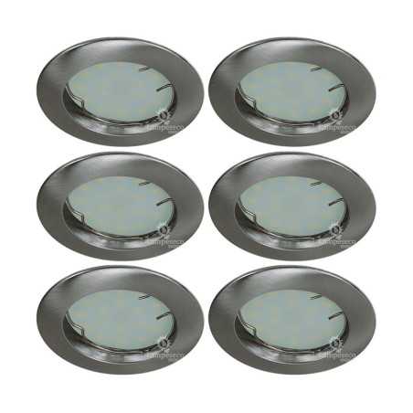 LOT DE 6 SPOT LED ENCASTRABLE COMPLETE RONDE FIXE ALU BROSSE eq. 50W BLANC CHAUD 3000K