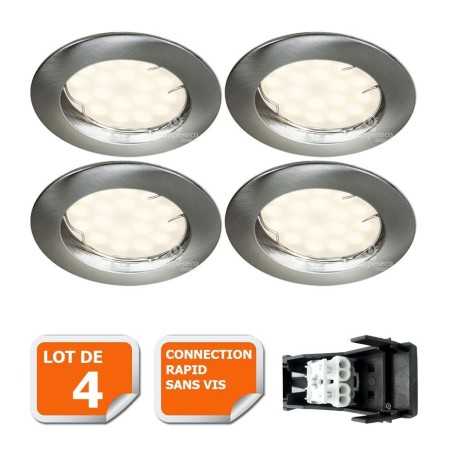 LOT DE 3 SPOT LED ENCASTRABLE COMPLETE RONDE FIXE ALU BROSSE eq. 50W BLANC CHAUD 3000K