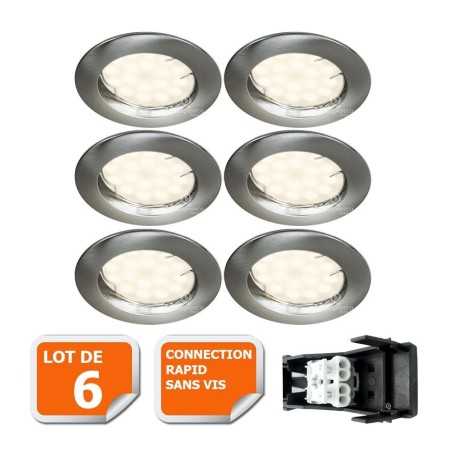 Éclairez votre maison avec style - Lot de 6 spots LED encastrables ronds en alu brossé blanc neutre eq. 50w