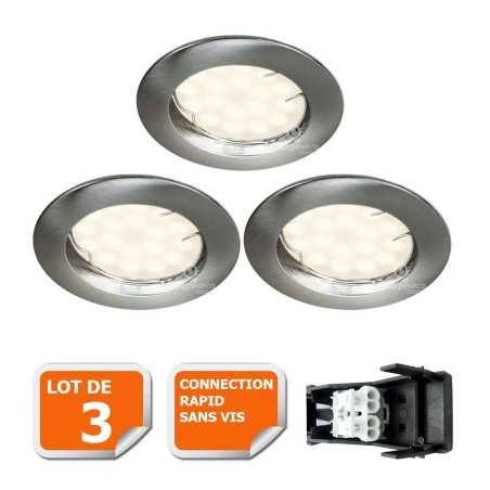 SPOT LED ENCASTRABLE COMPLETE RONDE FIXE ALU BROSSE eq. 50W BLANC FROID