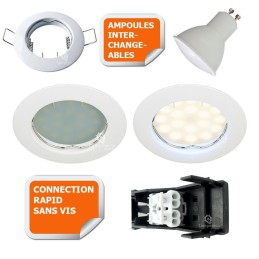 LOT DE 3 SPOT LED ENCASTRABLE COMPLETE RONDE FIXE eq. 50W BLANC FROID 6000K
