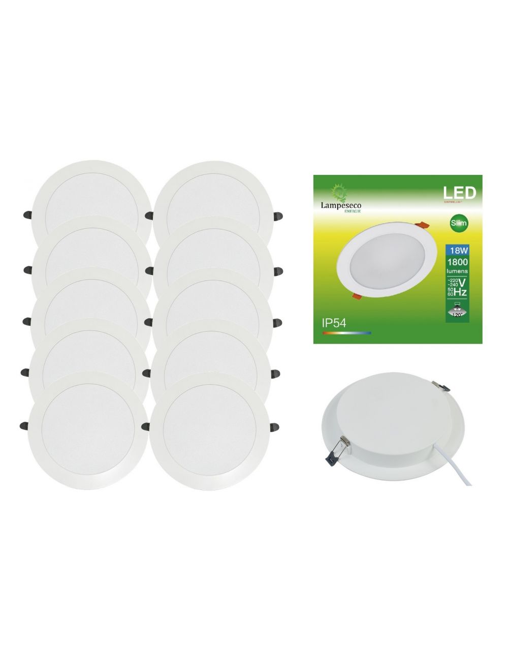 Lot de 10 Spot Encastrable LED Downlight Panel Extra-Plat 18W Blanc Neutre