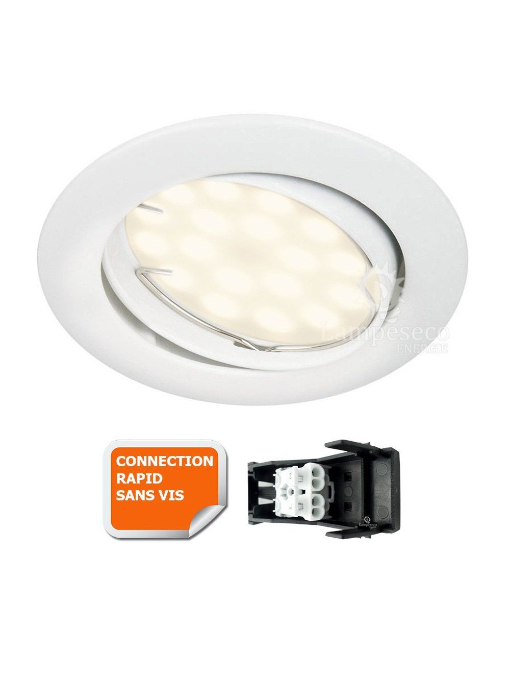 Spot led orientable blanc avec ampoule gu10 230v eq. 50w, blanc chaud