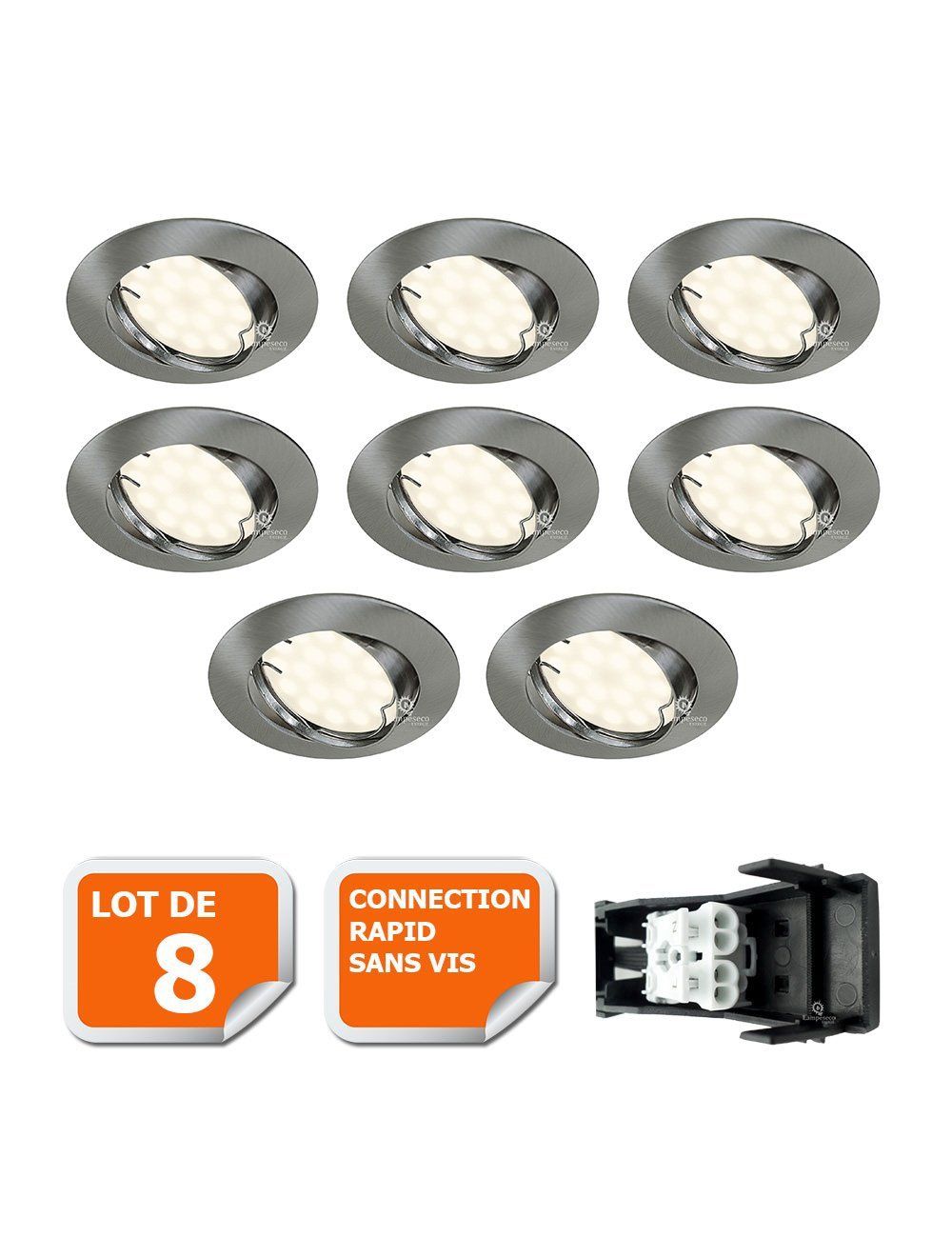 Lot de 20 Spot LED encastrable complet orientable blanc avec Ampoule GU10  230V 5W