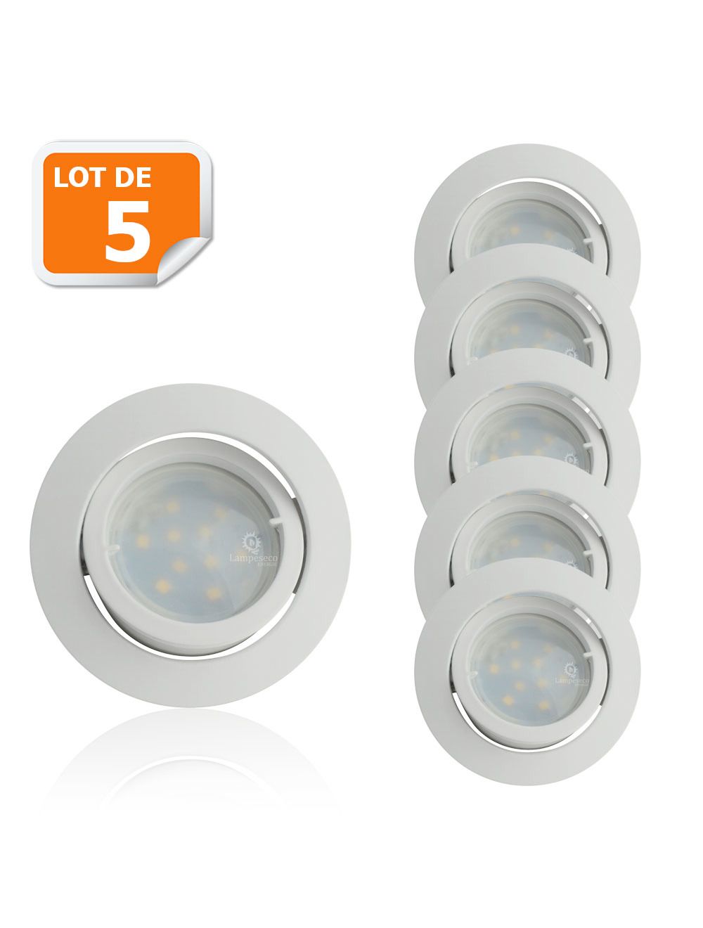 50 Spot LED encastrable complet blanc Orientable avec Ampoule GU10 5W Eq 50W