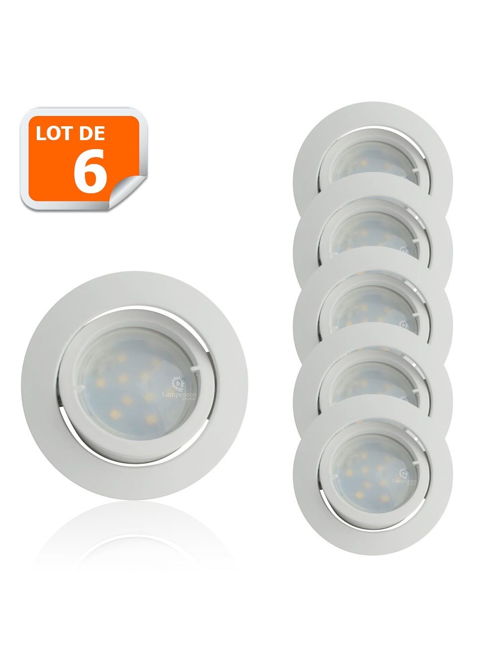 Spot LED encastrable, double fixation, lumière blanc neutre, consommation  de 6W, intensité lumineuse de 400 lumens, forme carré