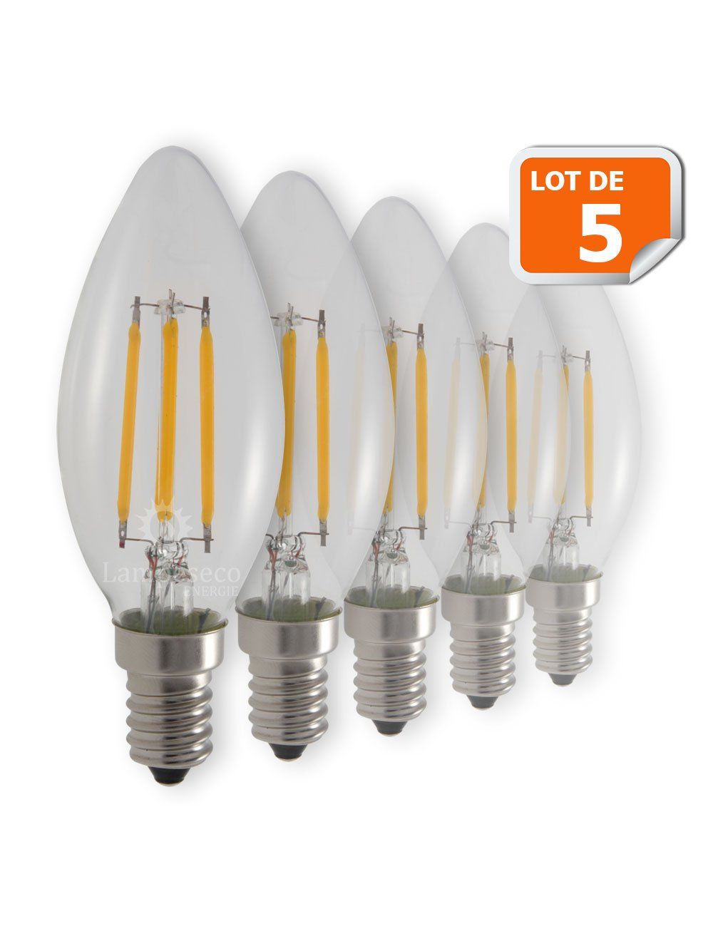 Lot de 10 Ampoules Flamme Filament 4w eq. 42W Culot E14 blanc
