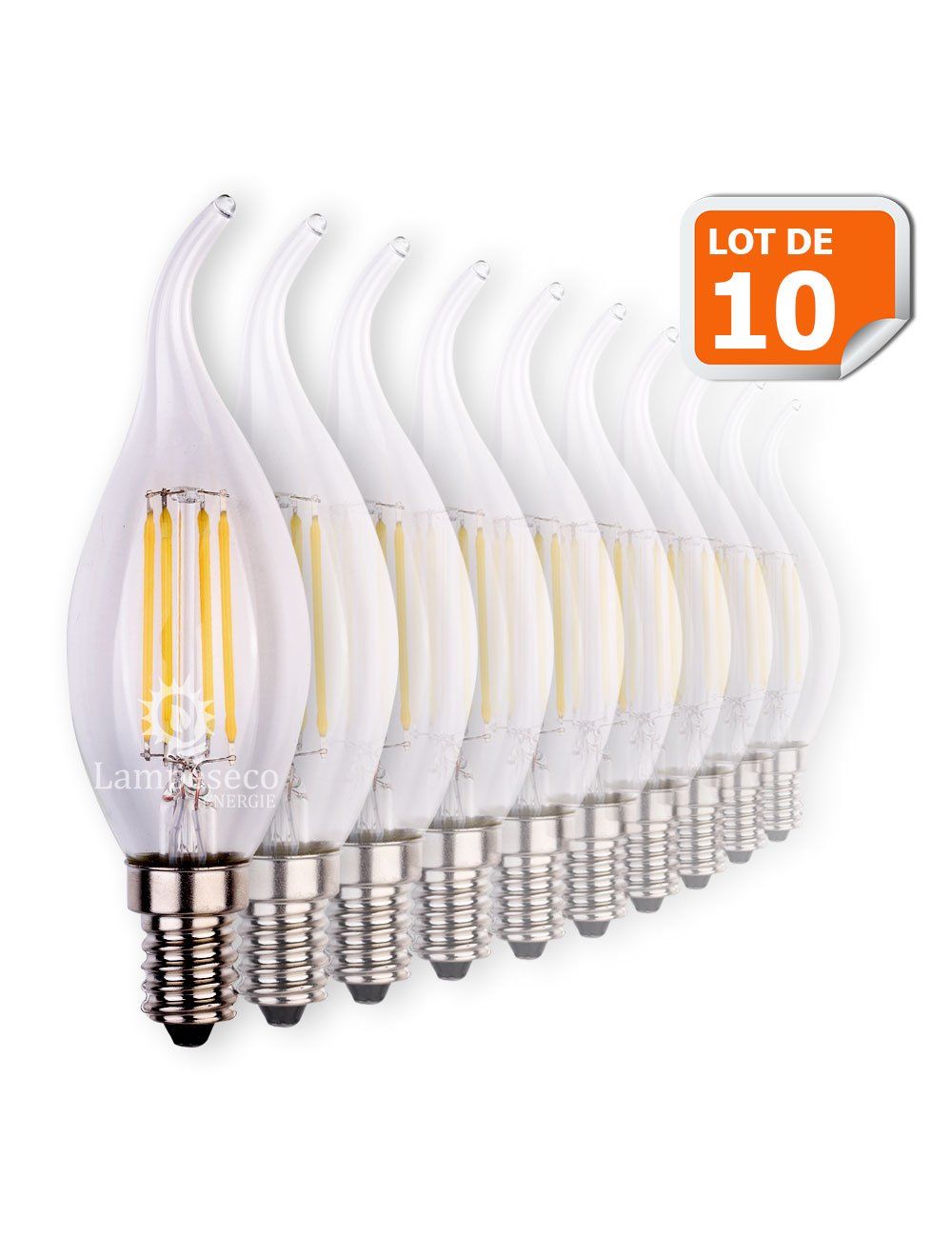 Ampoule LED E14 4W 4000°K - filament flamme - par 3 • MMElectricité