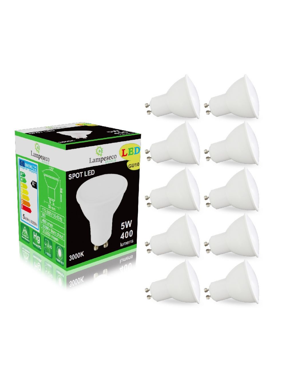 Lampes GU10 x 10 puissance 50 et ampoules halogènes 
