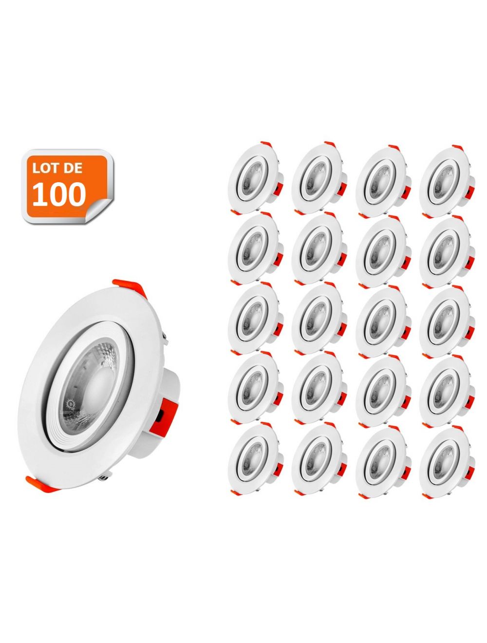 Lot de 100 Spot LED encastrable pour plafond 5W Blanc Neutre transformateur  intégré