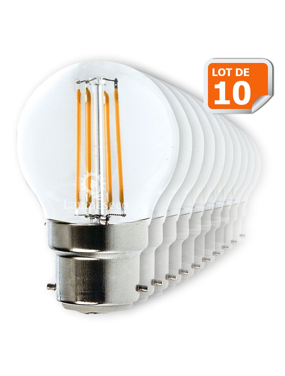Lot de 10 Ampoules Led Filament Culot B22 4 Watt (éq 42 watts) Blanc Chaud